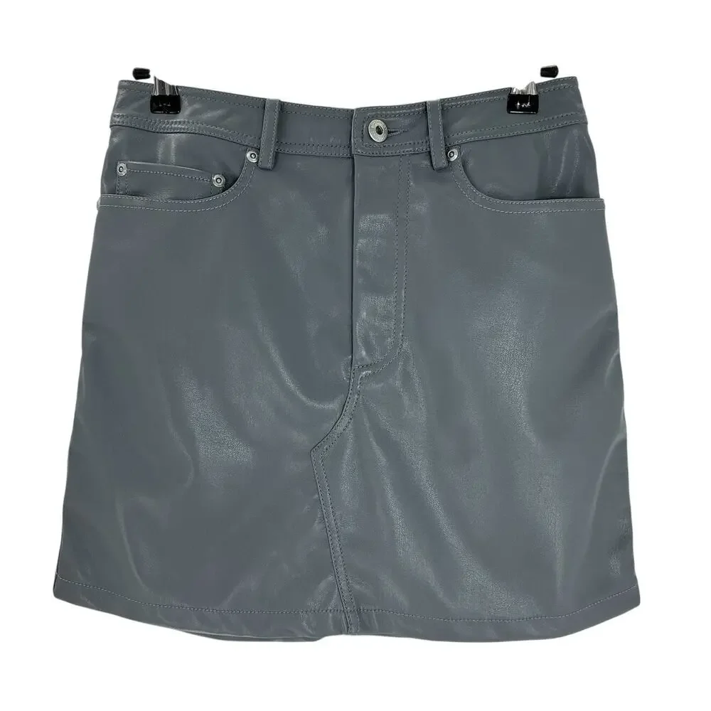 Simkhai Vegan Leather Gray Gabbie Mini Skirt Size S